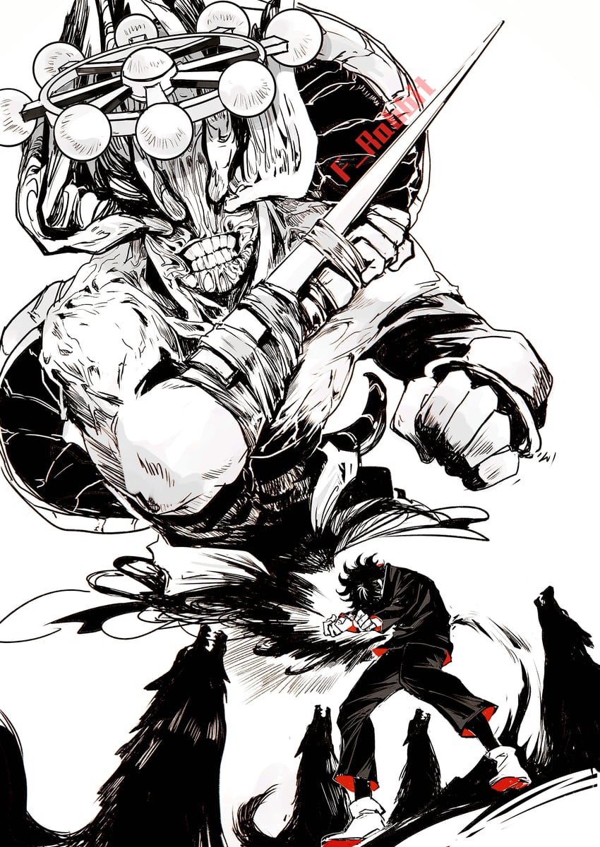 fushiguro megumi and mahoraga (jujutsu kaisen) drawn by f_rabbit
