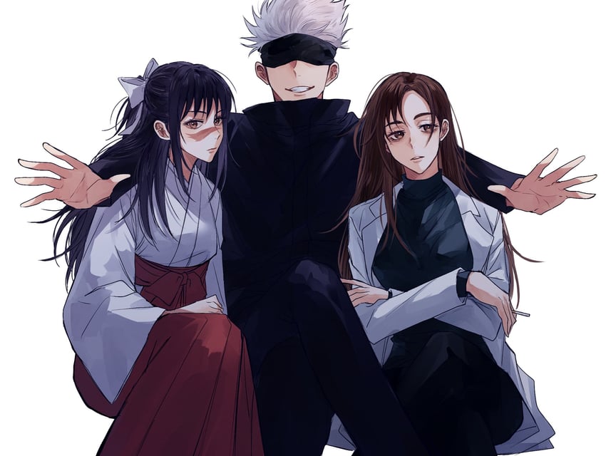 gojou satoru, ieiri shoko, and iori utahime (jujutsu kaisen) drawn by matchi_(ginger.8)
