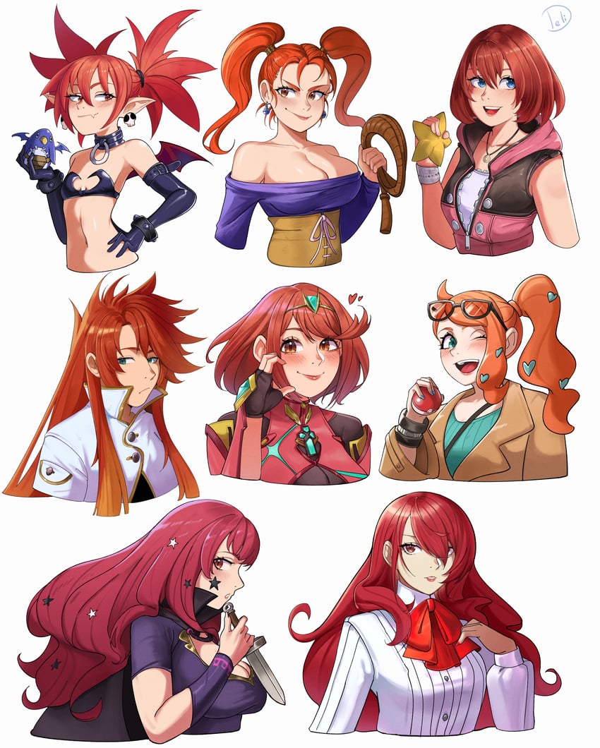 pyra, sonia, kirijou mitsuru, etna, prinny, and 4 more (pokemon and 14 more) drawn by deliciousbrain