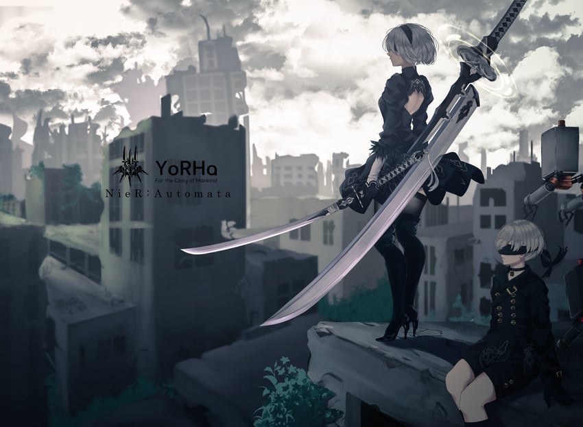 2b, 9s, and pod (nier and 1 more) drawn by saitou_(lynx-shrike)