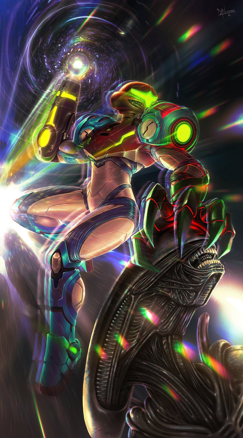 samus aran and xenomorph (metroid and 2 more) drawn by danderfull
