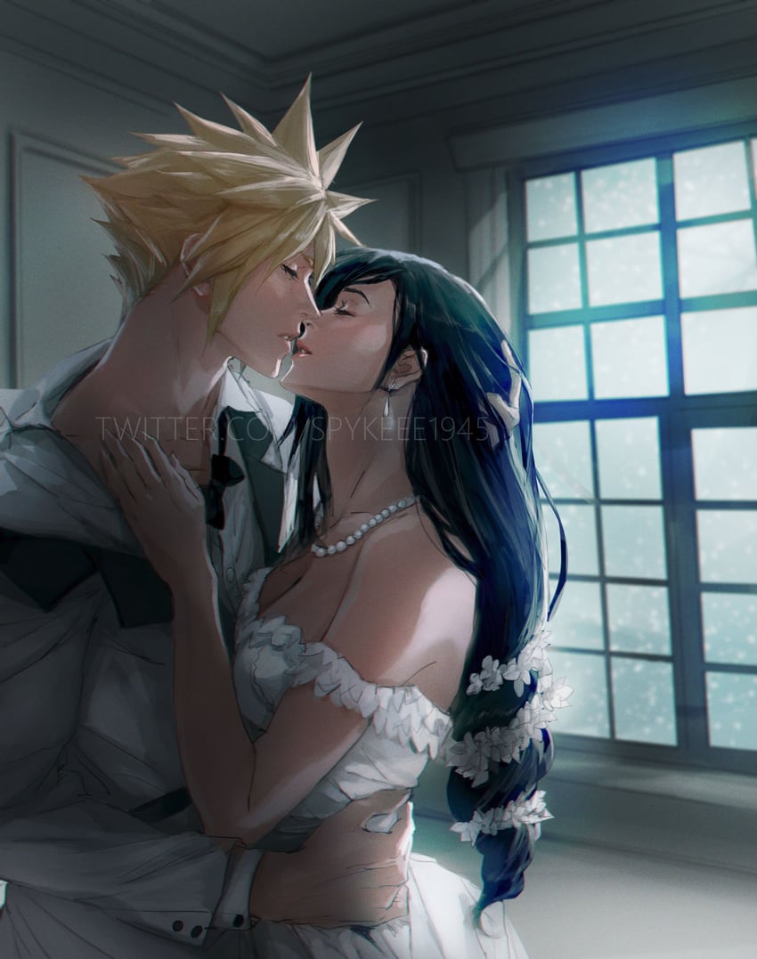 tifa lockhart and cloud strife (final fantasy and 2 more) drawn by spykeee