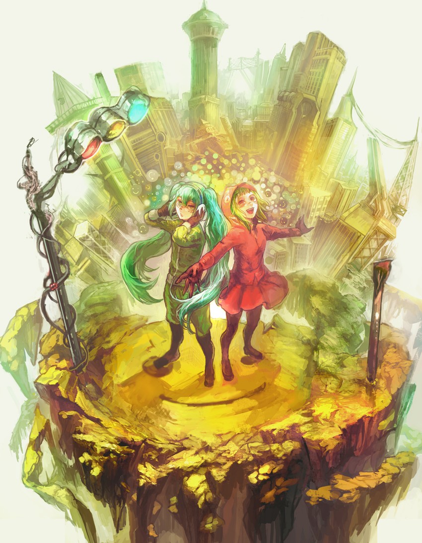 hatsune miku and gumi (vocaloid and 1 more) drawn by chibi_(shimon)
