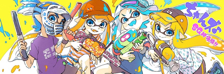 inkling player character, inkling girl, and inkling boy (splatoon) drawn by sen_squid