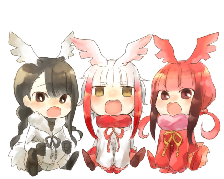 japanese crested ibis, scarlet ibis, and black-headed ibis (kemono friends) drawn by moeki_(moeki0329)