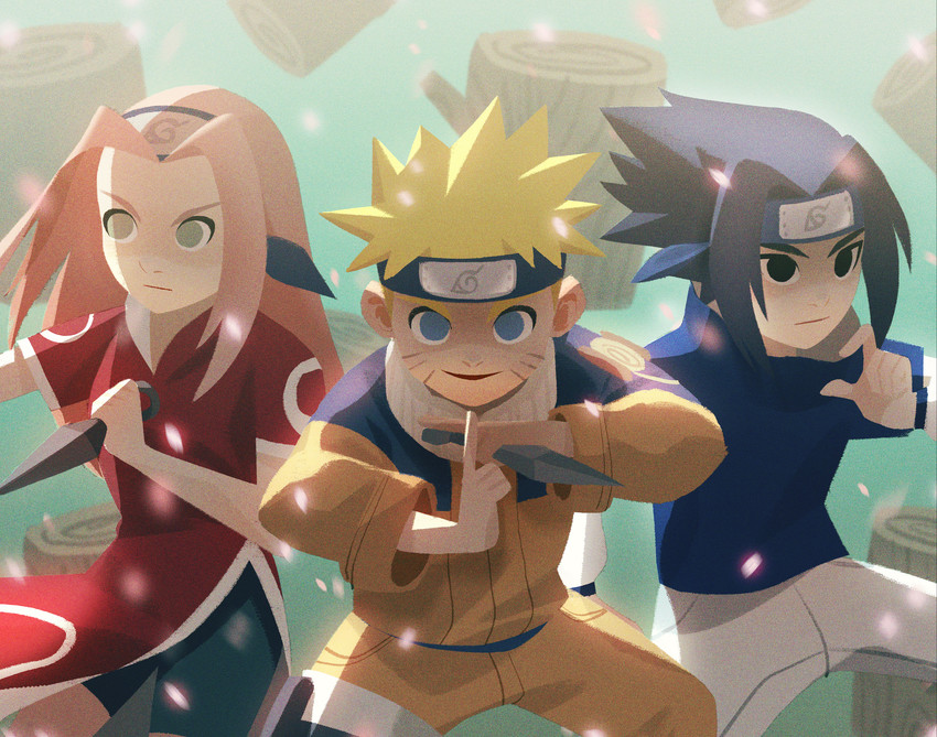 haruno sakura, uzumaki naruto, and uchiha sasuke (naruto) drawn by alex_cho