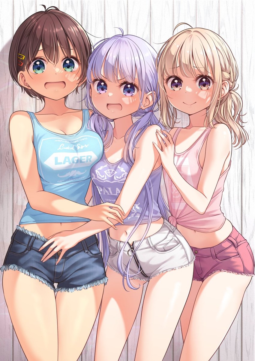 suzukaze aoba, iijima yun, and shinoda hajime (new game!) drawn by tokunou_shoutarou