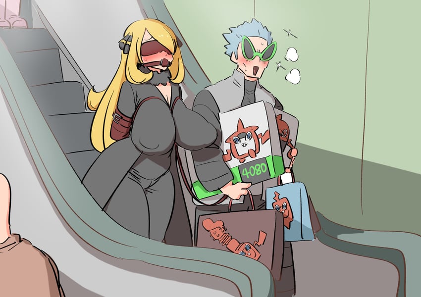 cynthia, rotom, rotom phone, rotom dex, and cyrus (pokemon and 1 more) drawn by woomochi