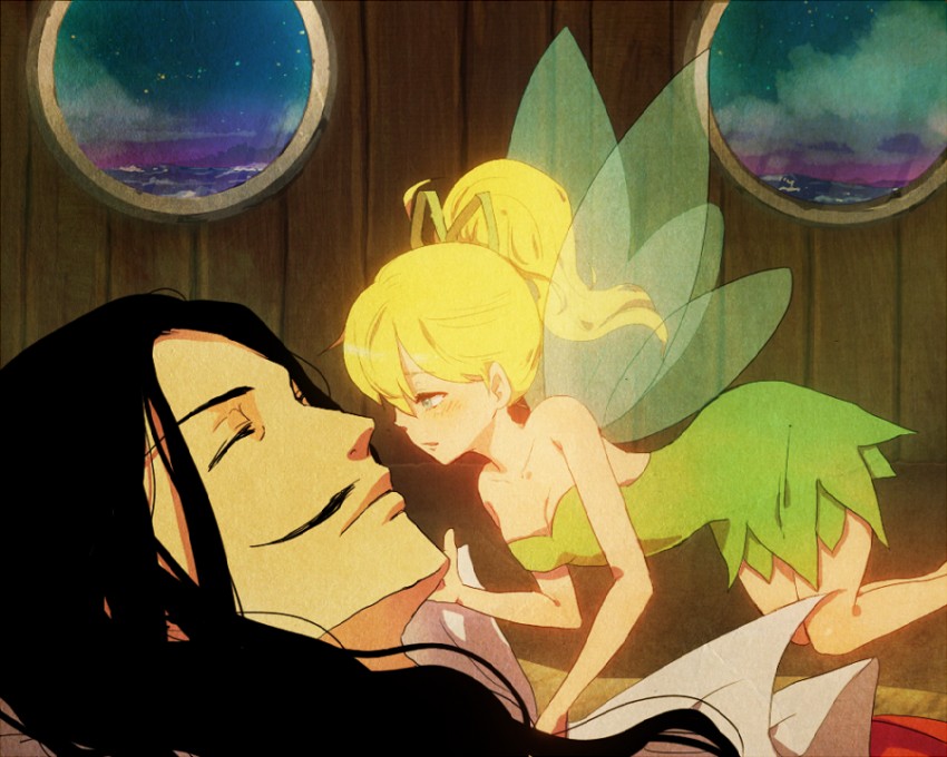 tinker bell and captain hook (walt disney's peter pan) drawn by asdge23