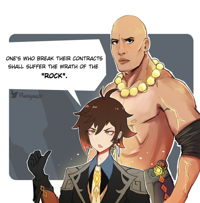 zhongli and the rock (genshin impact and 1 more) drawn by rumi_(rumigawa31)