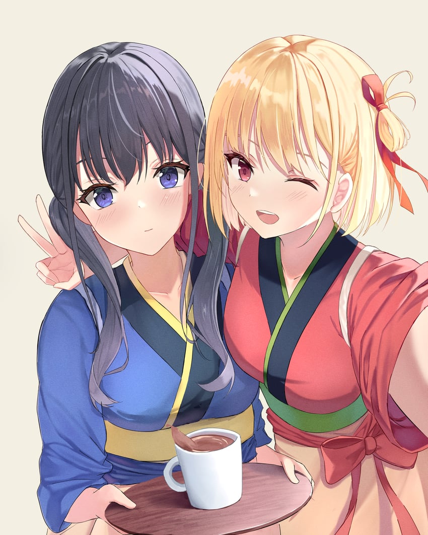 nishikigi chisato and inoue takina (lycoris recoil) drawn by i_ruru