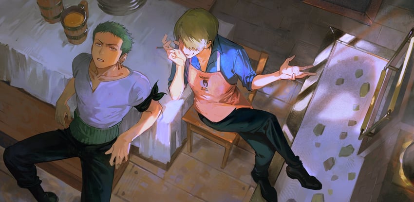 roronoa zoro and sanji (one piece) drawn by sanmuyun