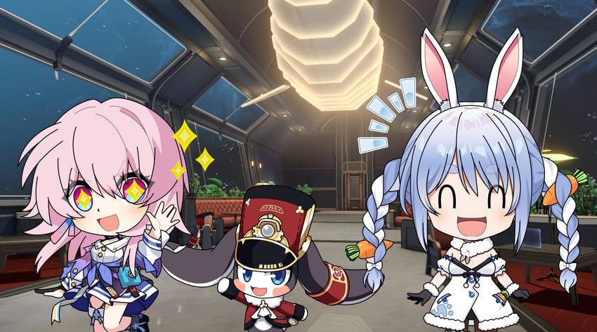 usada pekora, march 7th, and pom-pom (hololive and 2 more) drawn by gatalmanz