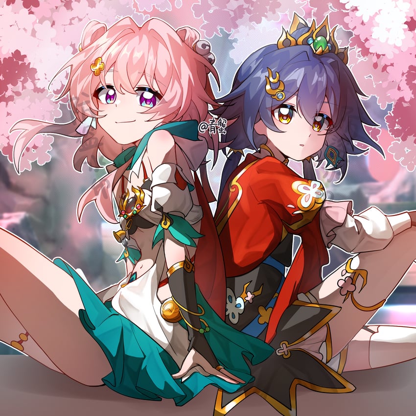march 7th and yunli (honkai and 1 more) drawn by aokani