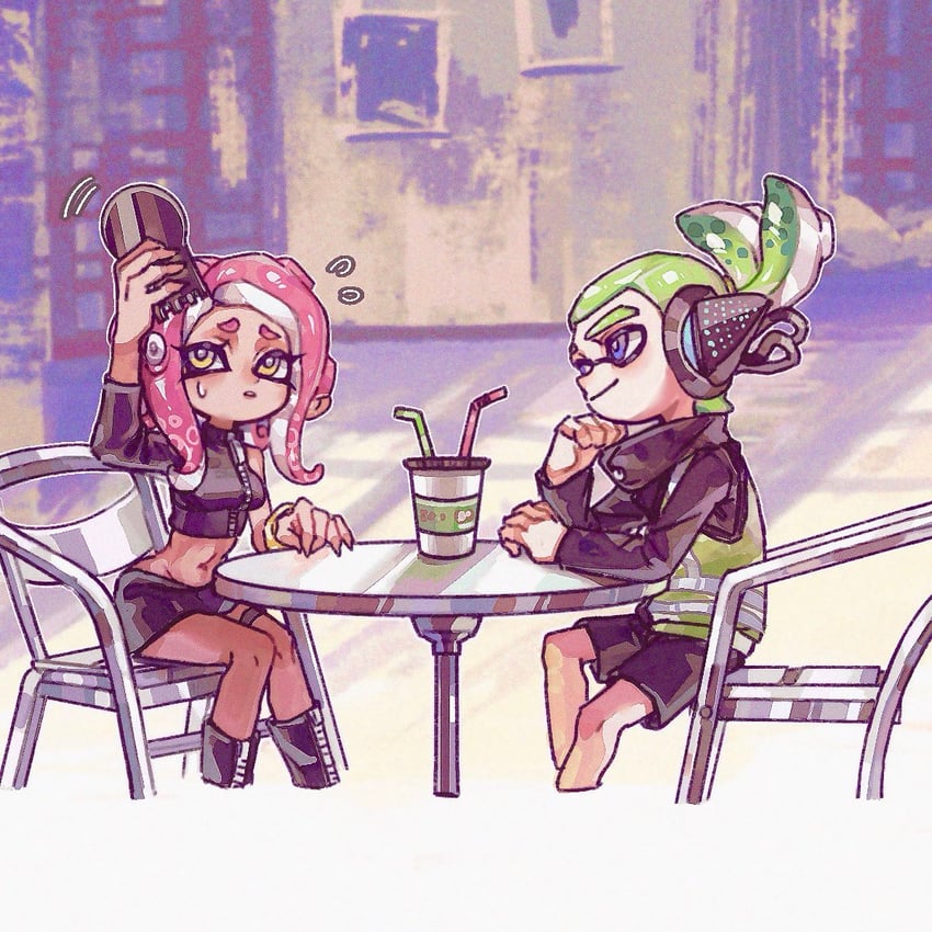 inkling player character, octoling player character, octoling girl, inkling boy, agent 8, and 1 more (splatoon and 2 more) drawn by gucandiyi52092