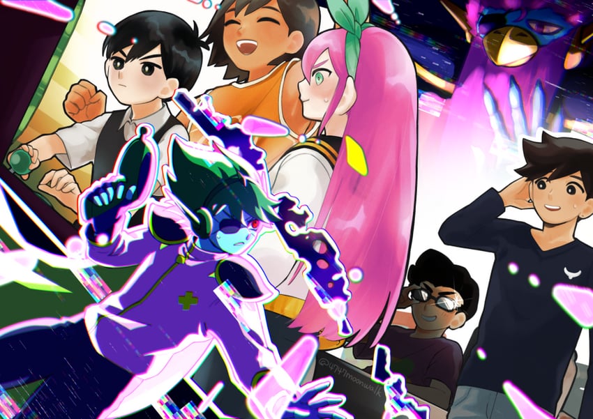 sunny, aubrey, kel, hero, captain spaceboy, and 2 more (omori) drawn by 4747moonwalk
