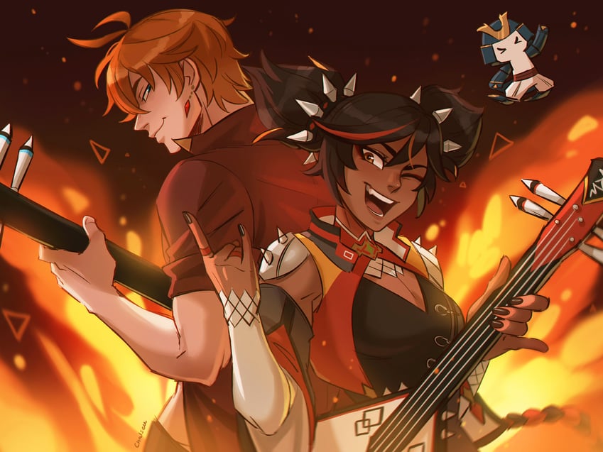 tartaglia and xinyan (genshin impact) drawn by chalseu