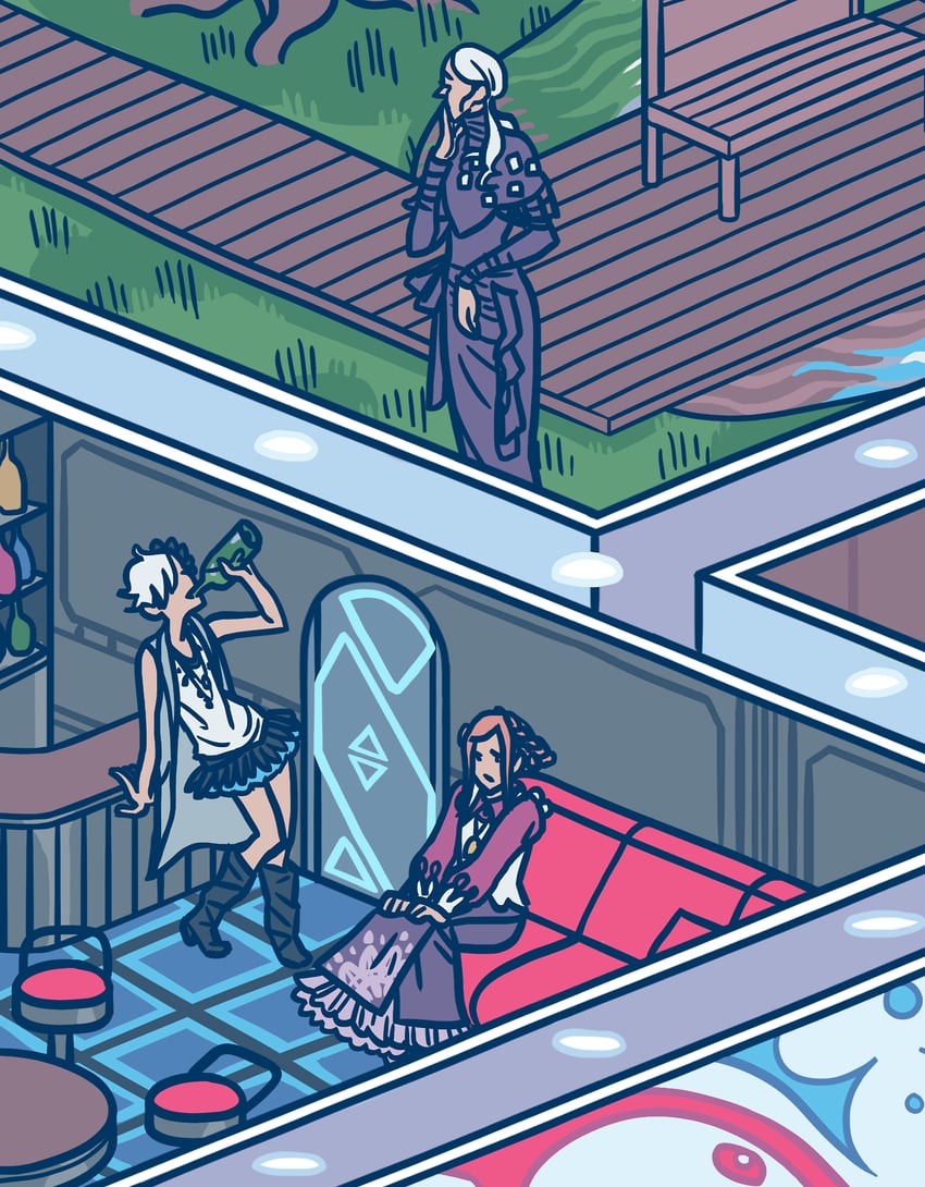kurashiki akane, phi, and luna (kyokugen dasshutsu and 1 more) drawn by twergo