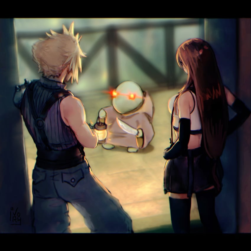 tifa lockhart, cloud strife, and tonberry (final fantasy and 2 more) drawn by nairaivory