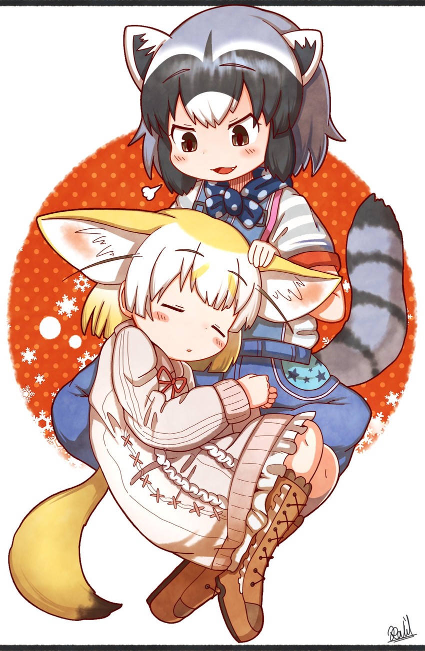 common raccoon and fennec (kemono friends and 1 more) drawn by rakugakiraid