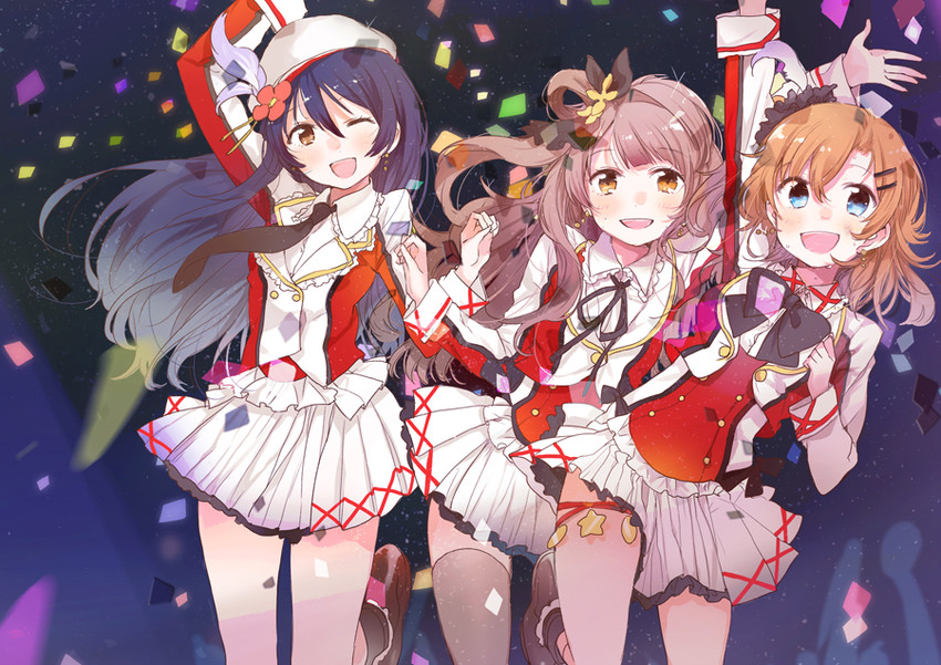 sonoda umi, minami kotori, and kosaka honoka (love live! and 1 more) drawn by fly_(marguerite)