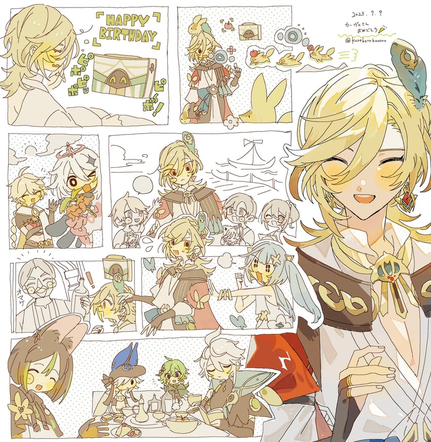 aether, paimon, alhaitham, tighnari, kaveh, and 4 more (genshin impact) drawn by korokorokoooro