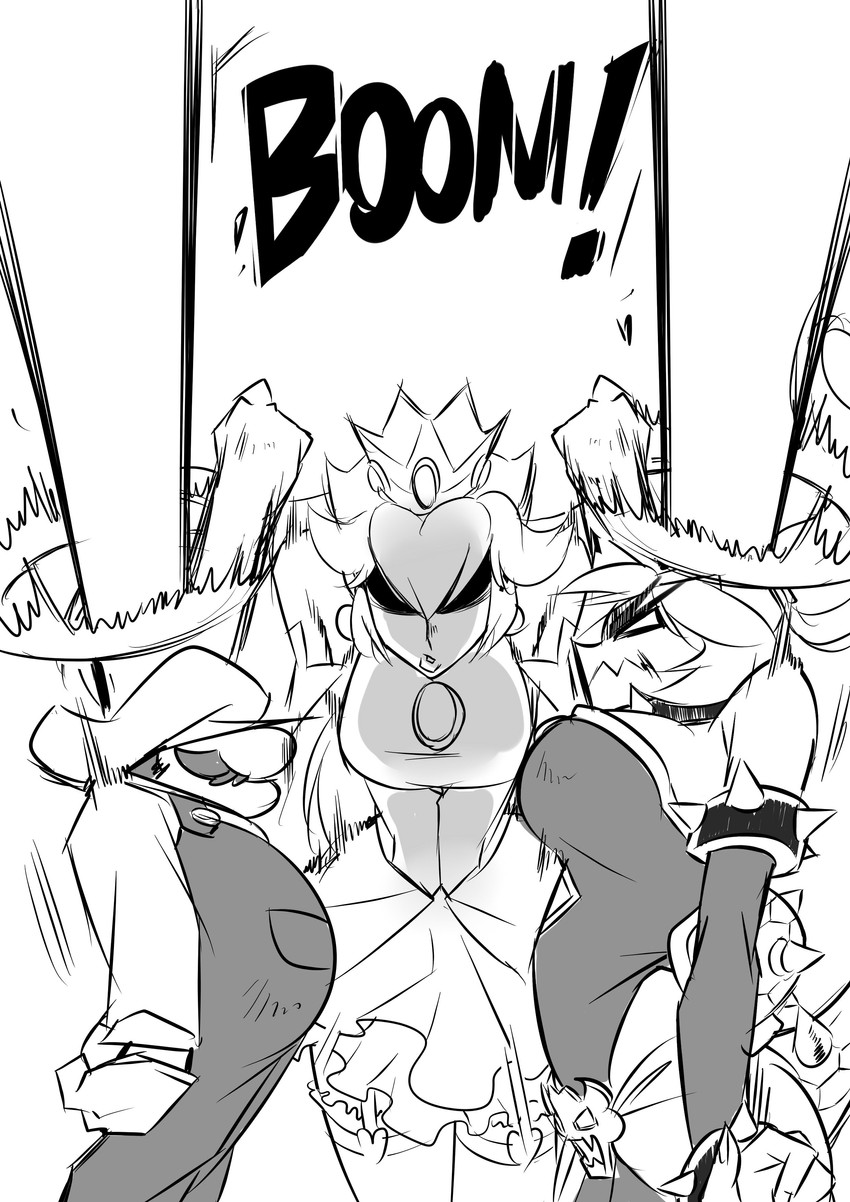 princess peach, mario, and bowsette (mario and 1 more) drawn by ryuusei_(mark_ii)