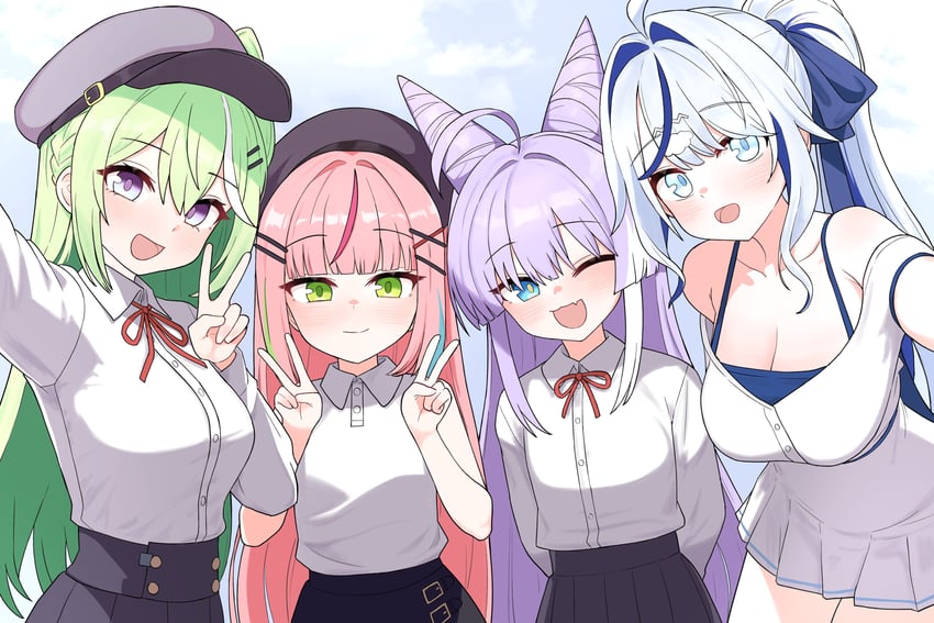 tenko shibuki, aokumo rin, yuzuha riko, and hanako nana (stellive) drawn by saho_4545