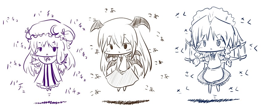 izayoi sakuya, patchouli knowledge, and koakuma (touhou) drawn by fuugetsu_oreha_ikiru