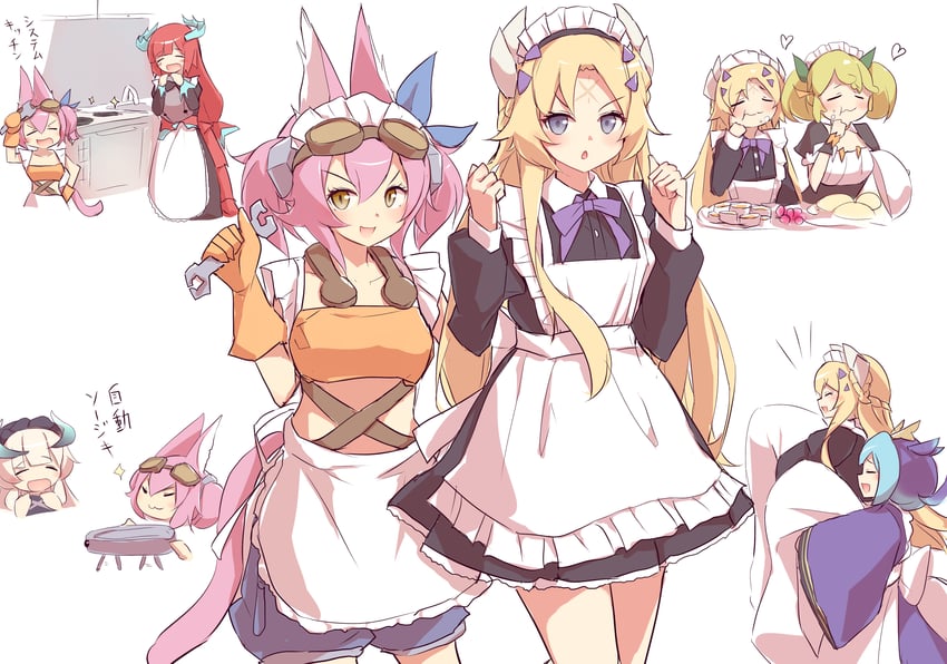laundry dragonmaid, parlor dragonmaid, ecclesia, kitchen dragonmaid, chamber dragonmaid, and 3 more (yu-gi-oh!) drawn by kanzakietc