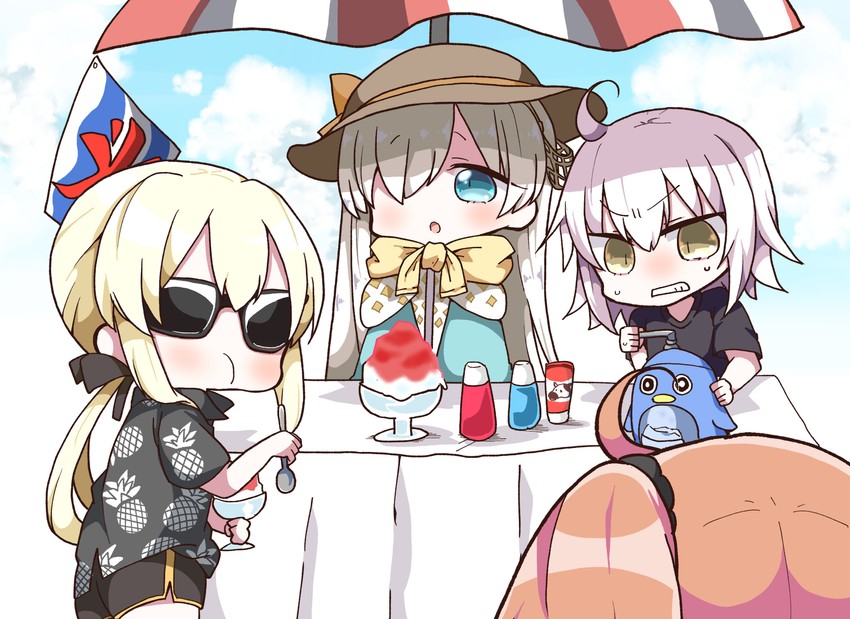 artoria pendragon, fujimaru ritsuka, jeanne d'arc alter, saber alter, and anastasia (fate and 1 more) drawn by jako_(jakoo21)