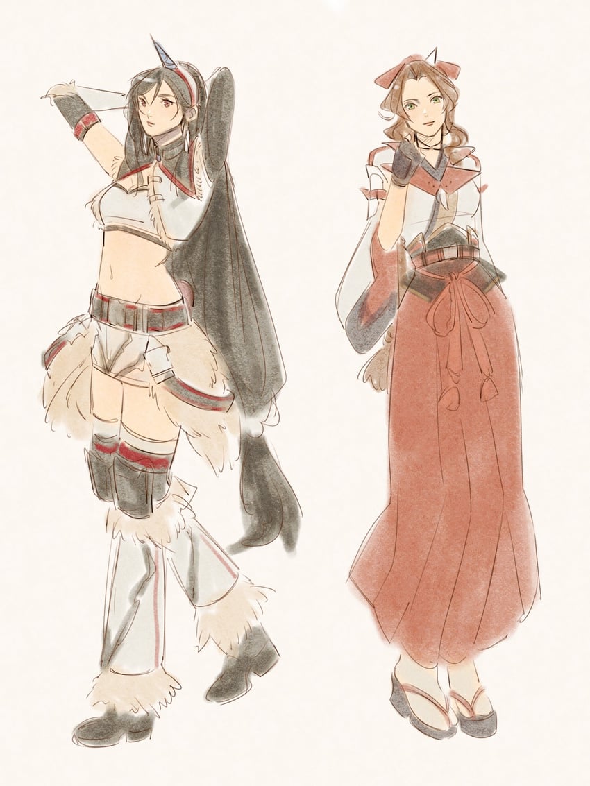 tifa lockhart and aerith gainsborough (final fantasy and 2 more) drawn by mmariesr