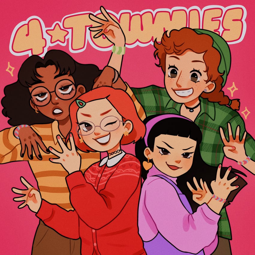 meilin lee, abby, priya, and miriam (turning red) drawn by meg_ikarp