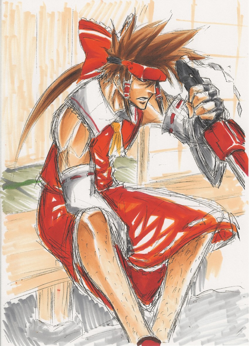 hakurei reimu and sol badguy (touhou and 1 more) drawn by sarme
