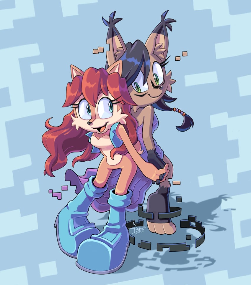 sally acorn, nicole, and nicole the holo-lynx (sonic and 1 more) drawn by angiethecat