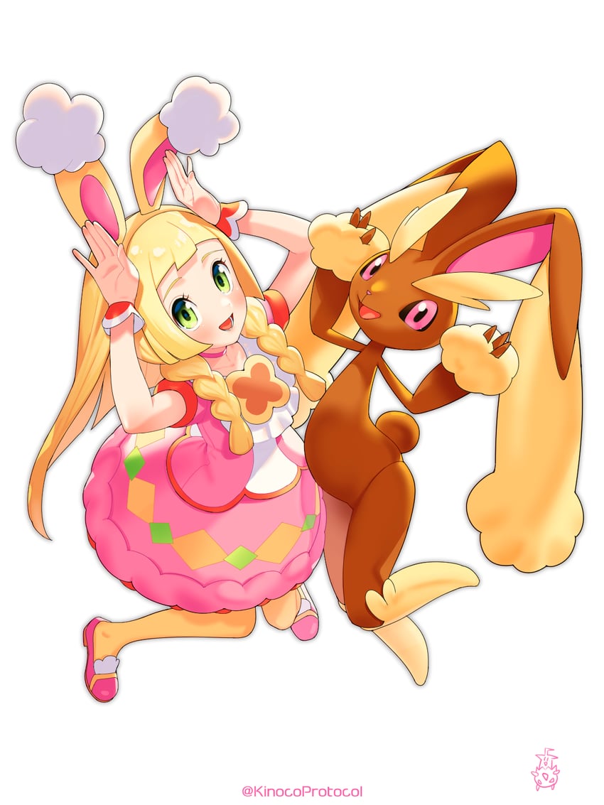 lillie, may, and lopunny (pokemon and 2 more) drawn by kinocopro