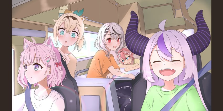 sakamata chloe, la+ darknesss, hakui koyori, kazama iroha, and takane lui (hololive) drawn by kushinobu