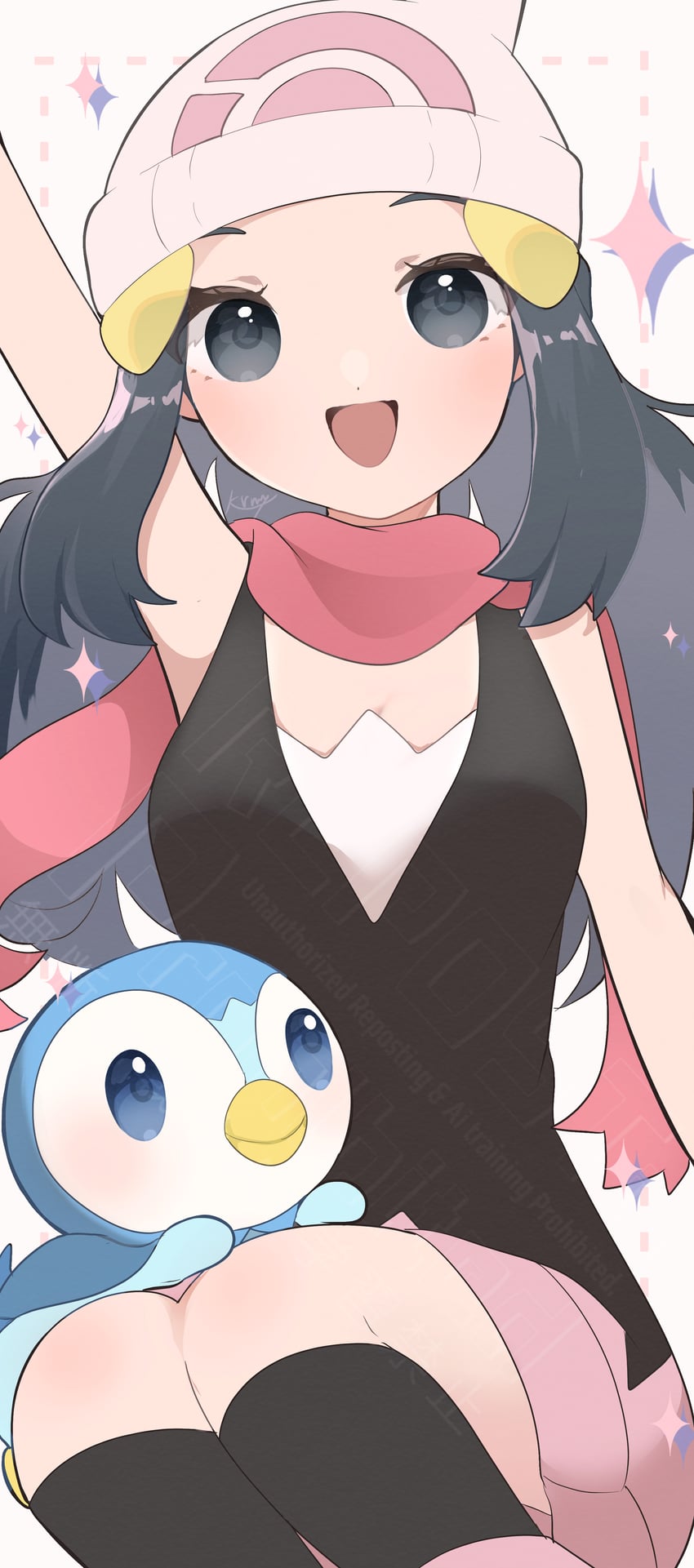 dawn and piplup (pokemon and 1 more) drawn by kurumiya_(krmy_p)