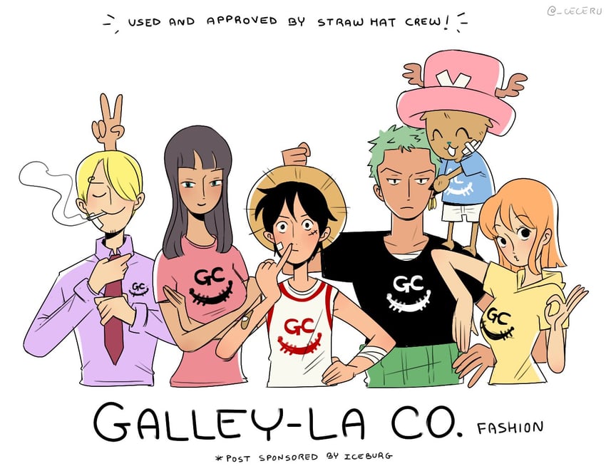 nami, monkey d. luffy, nico robin, roronoa zoro, sanji, and 1 more (one piece) drawn by cesel