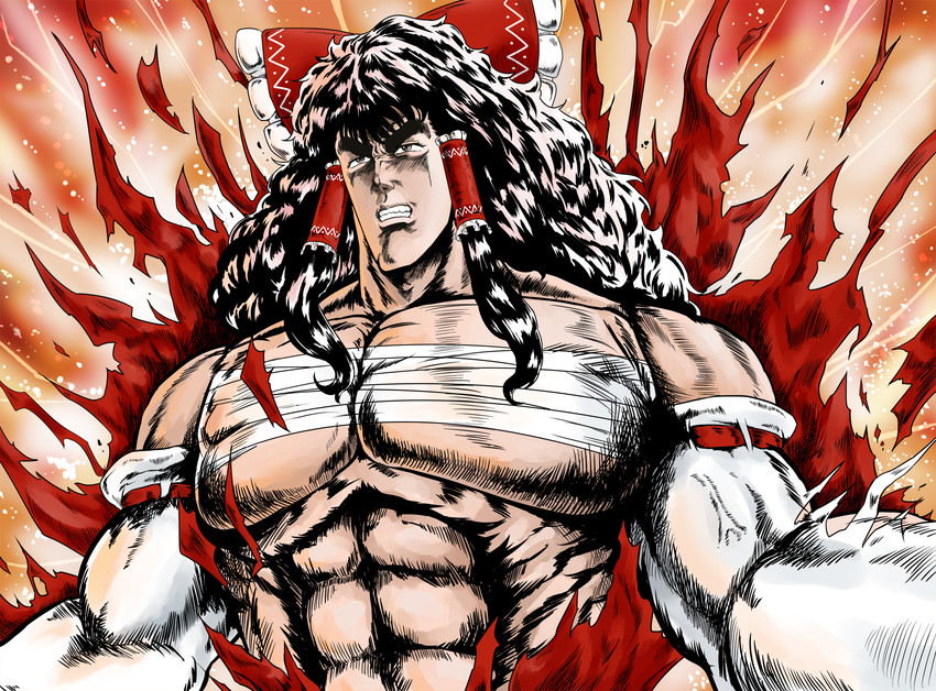 hakurei reimu and kenshiro (touhou and 1 more) drawn by ototarou