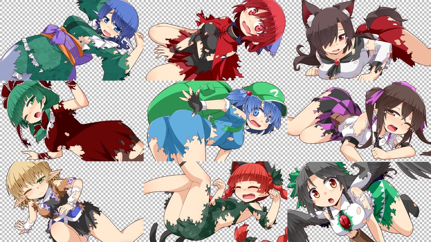kaenbyou rin, reiuji utsuho, kawashiro nitori, mizuhashi parsee, kagiyama hina, and 5 more (touhou) drawn by hemogurobin_a1c