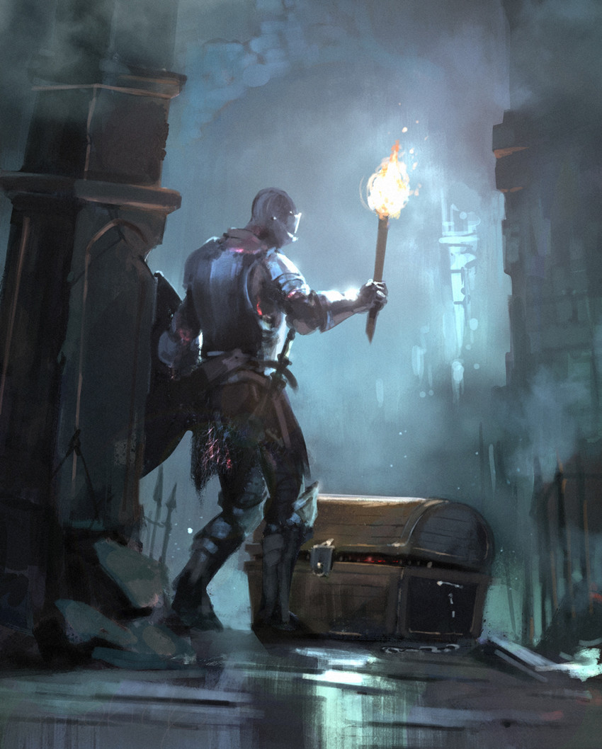 chosen undead and mimic (dark souls) drawn by miso_katsu