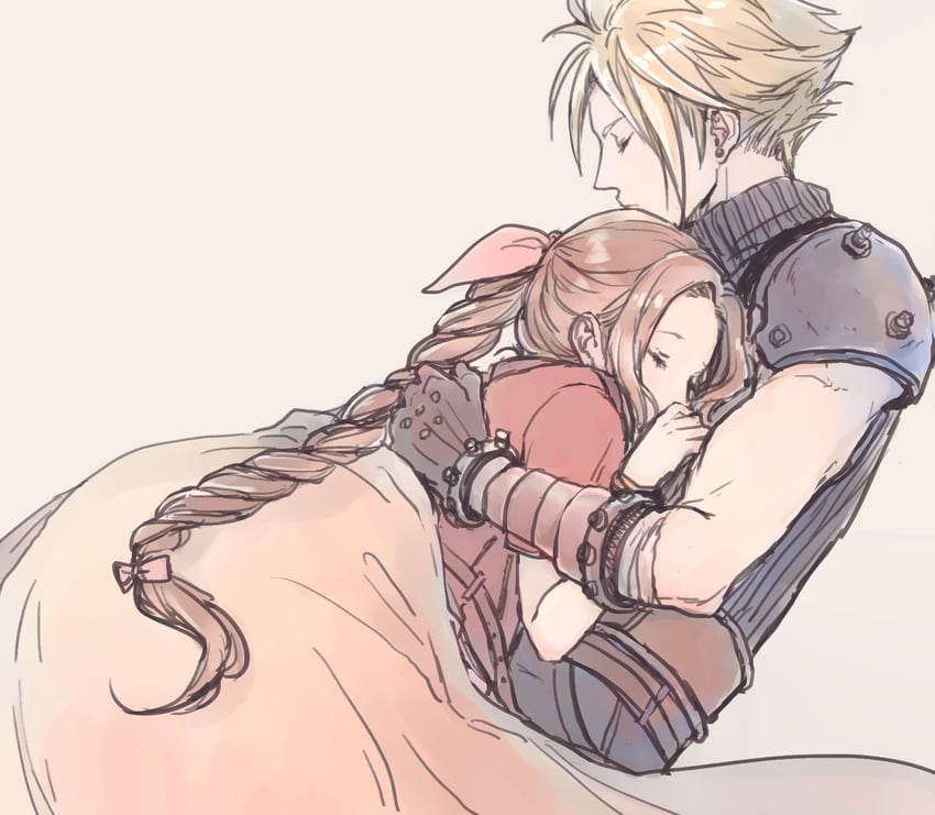 cloud strife and aerith gainsborough (final fantasy and 2 more) drawn by ancotsubu