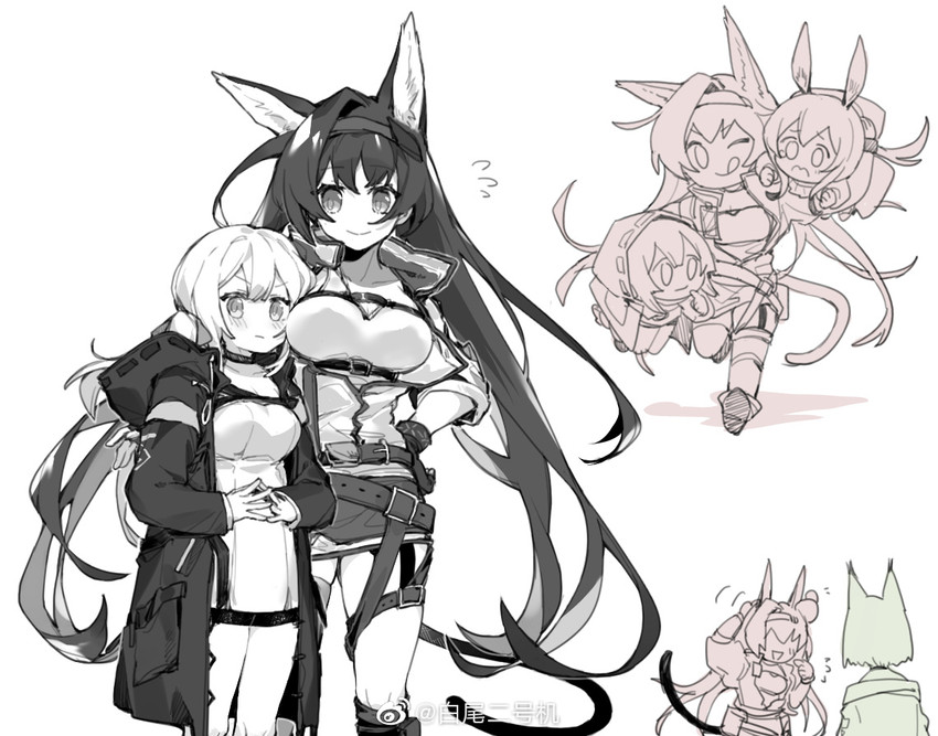 doctor, amiya, kal'tsit, blaze, and female doctor (arknights) drawn by baiwei_er_hao_ji
