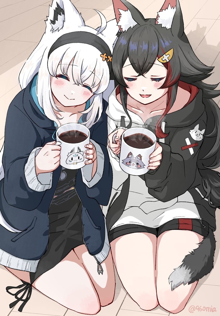 shirakami fubuki, ookami mio, sukonbu, and miofa (hololive) drawn by mia960