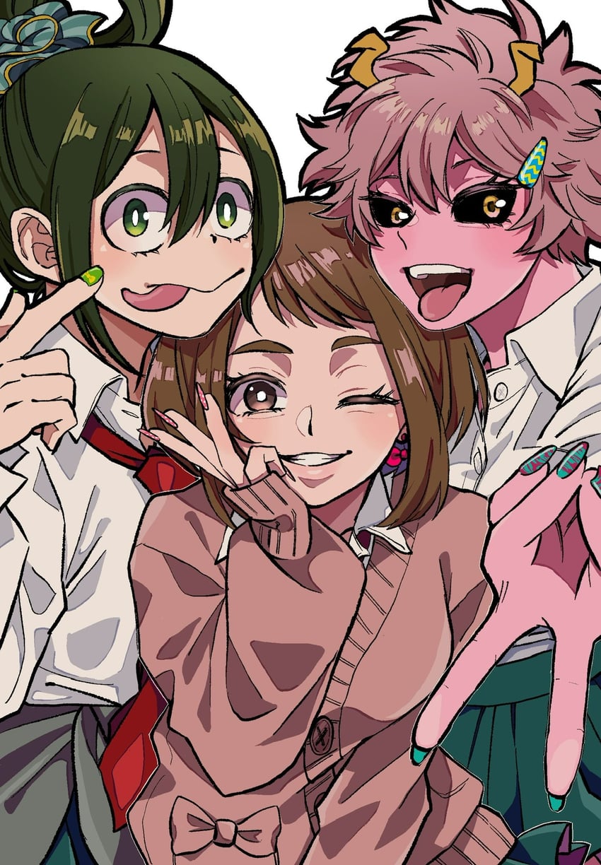 uraraka ochaco, asui tsuyu, and ashido mina (boku no hero academia) drawn by yuzuka_(2ucchan_ahan)