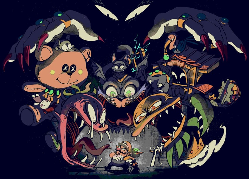 wario, black cat, keyzer, cractus, cuckoo condor, and 4 more (mario and 2 more) drawn by rinabee_(rinabele0120)