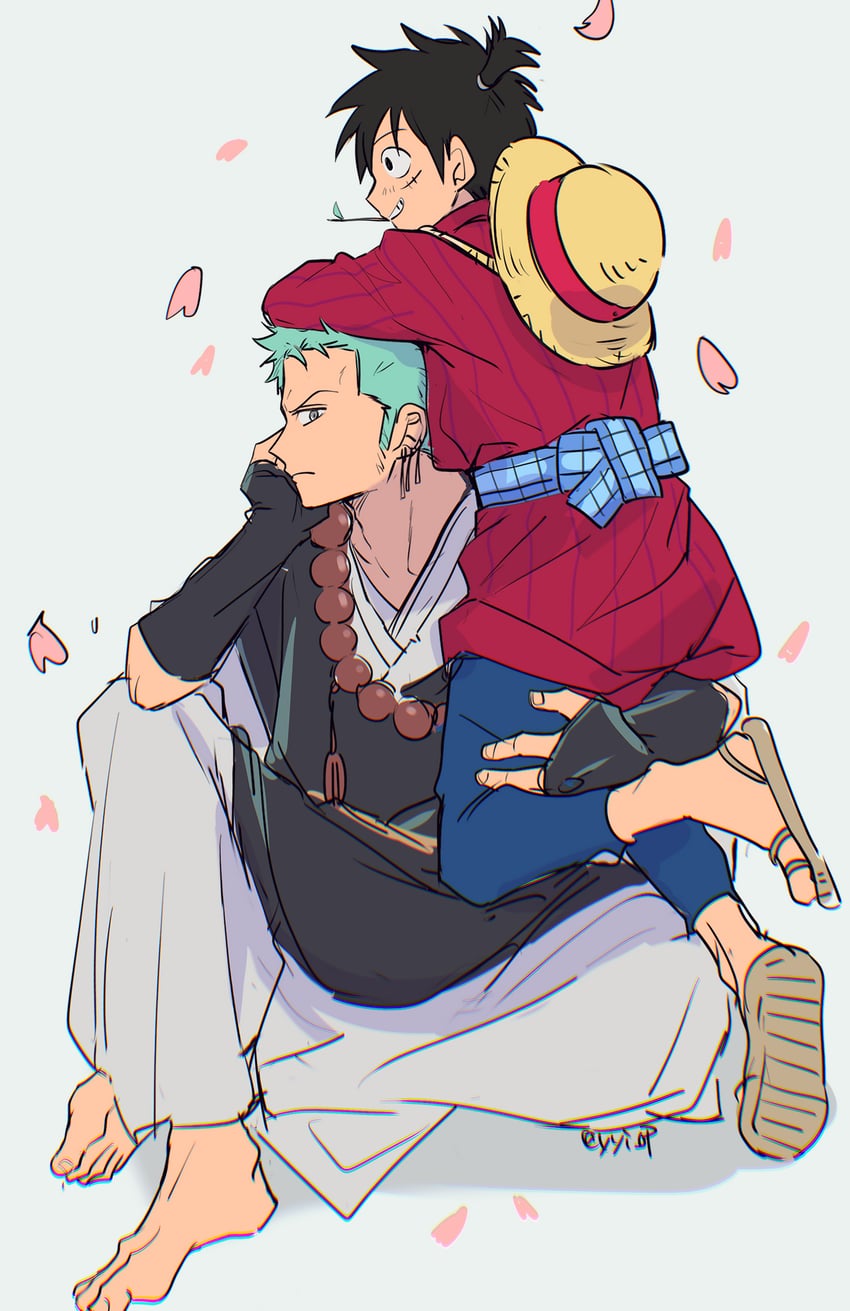 monkey d. luffy and roronoa zoro (one piece) drawn by yayoi_(yyi_op)