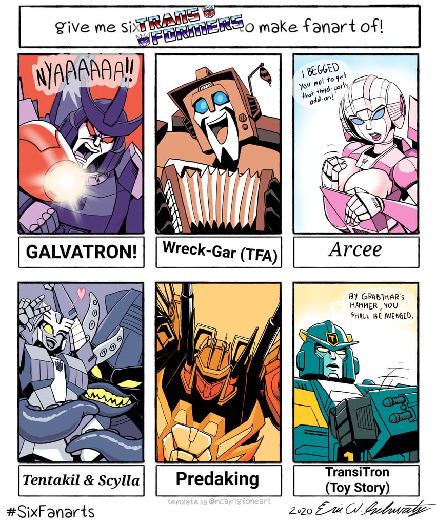 arcee, galvatron, predaking, wreck-gar, scylla, and 2 more (transformers and 6 more) drawn by eric_w_schwartz