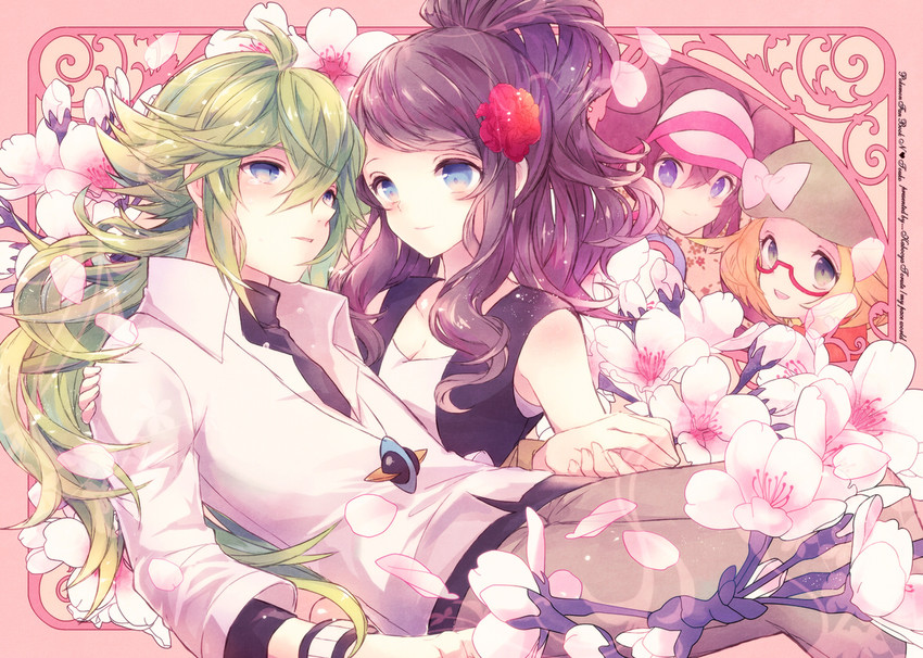 rosa, hilda, n, and bianca (pokemon and 2 more) drawn by kabocha_torute